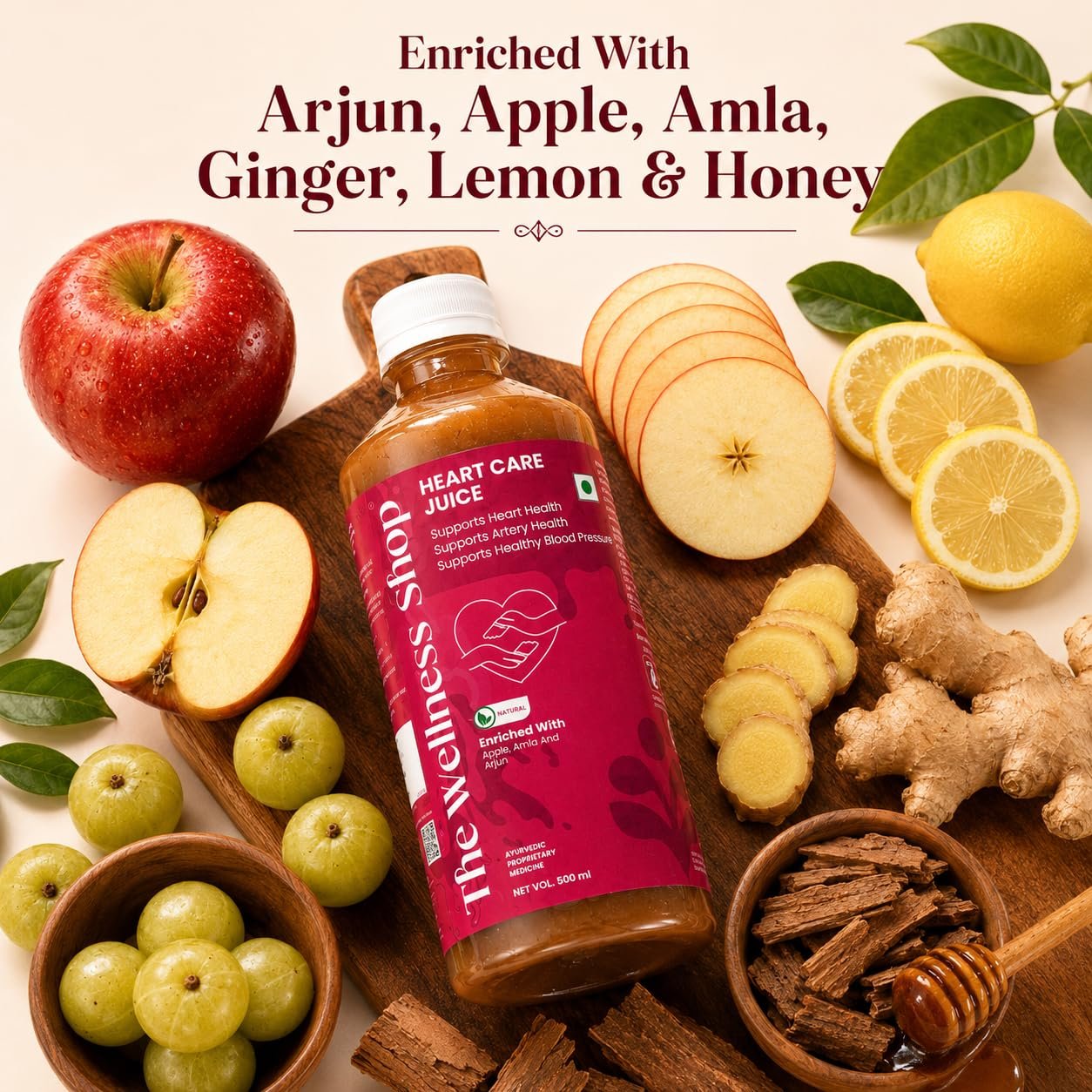 The Wellness Shop Heart Care Juice 500ml | Heart Health Juice with Arjuna, Garlic, Apple, Amla, Ginger & Lemon | Ayurvedic Drink for Supports Healthy Cholesterol & Circulation - Image 4