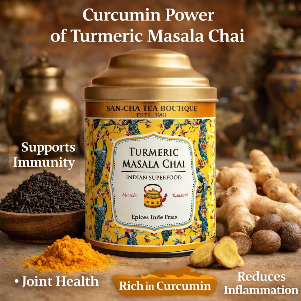 Sancha Tea Boutique Turmeric Masala Chai | Premium Spiced Black Tea with Turmeric, Ginger & Nutmeg | 100g Loose Leaf Chai Blend - Image 3