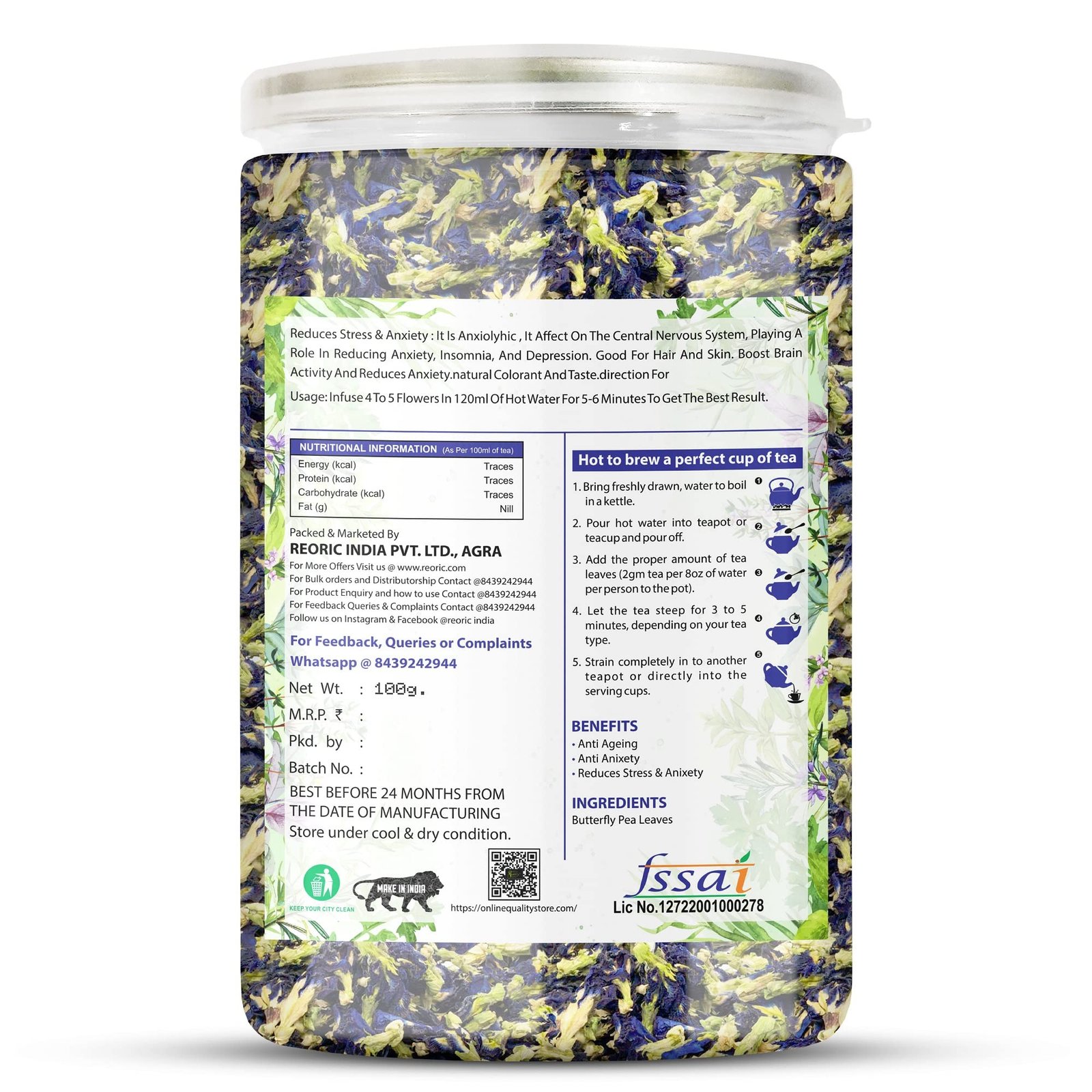 BRALCON Natural Herbal Tea Combo Pack - Hibiscus Flower Tea and Butterfly Pea Flower Tea - 200g (100g x 2 Pack) | Reduce Stress, Improve Digestion - Image 3