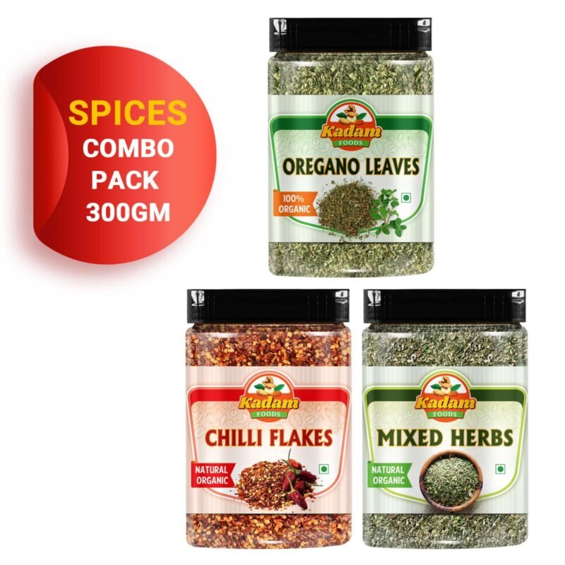 M.K. DRY FRUIT Organic Spices Combo Pack, Oregano Leaves, Chilli Flakes, Mixed Herbs, 300g | PACK OF 3