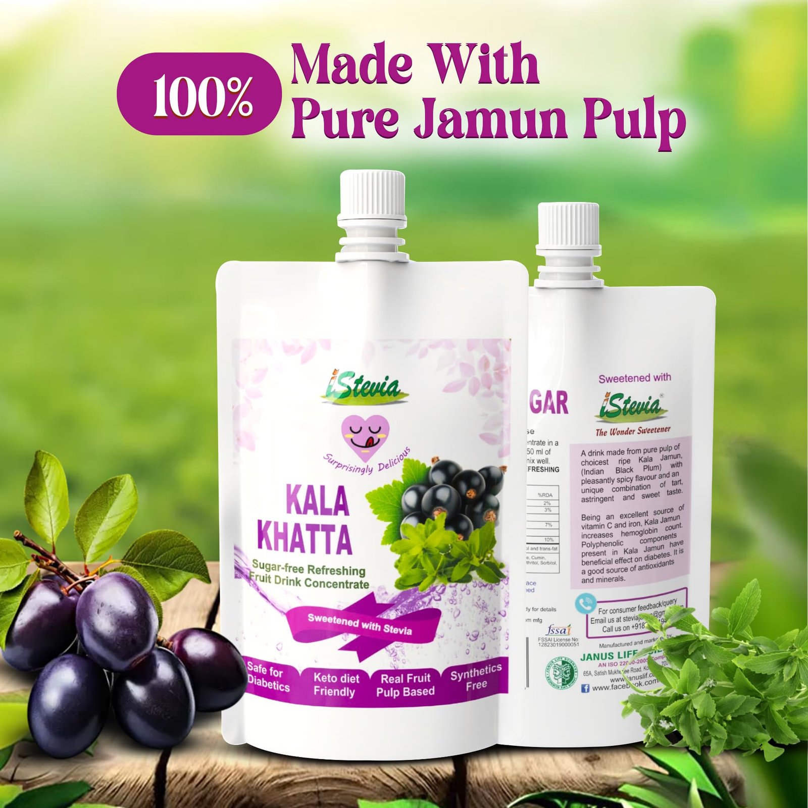 iStevia Kalakhatta Refreshing Jamun Drink Concentrate | Real Fruit Juice 200ml | 100% Natural & Additive Free | Guilt Free Weight Management Drink - Image 2