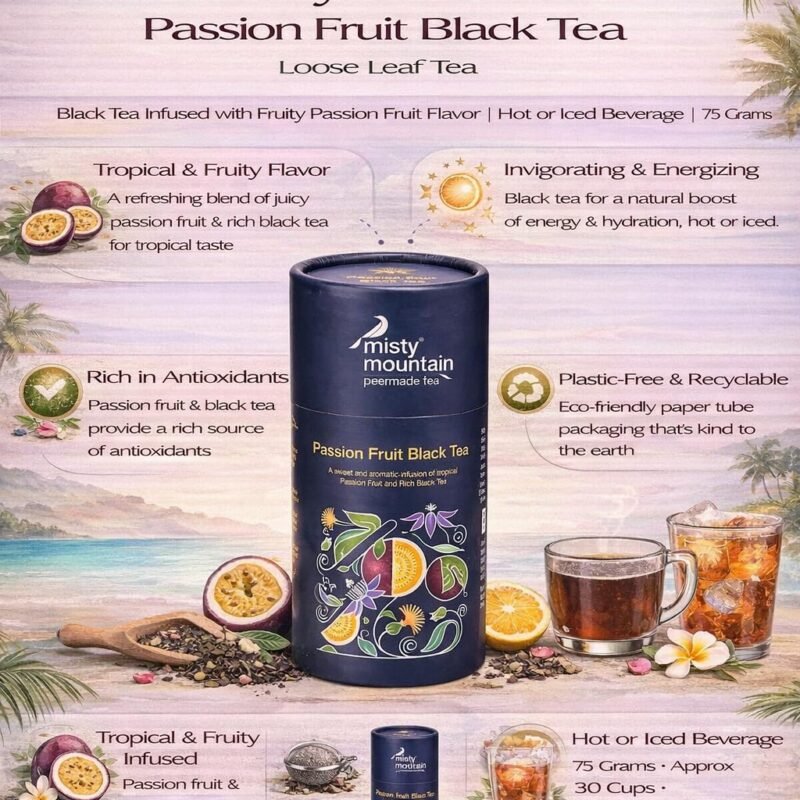 Passion Fruit Black Tea Eco Tube | Black Tea With Fruit Notes | Loose Leaf Infusion | Suitable For Hot Or Iced Beverage | Tropical Aroma Blend | Around 30 Cups | 75 Grams