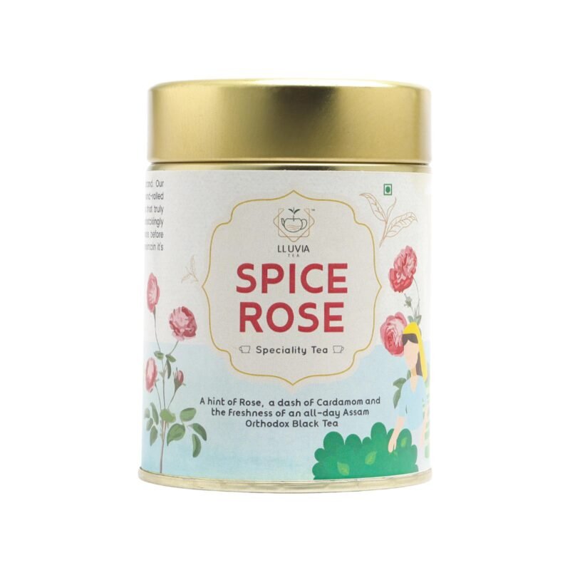 LLUVIA TEA Spice Rose Tea (50gm) | Assam Orthodox Herbal Tea with Real Rose Petals & Green Cardamom | Rich in Vitamin C & Antioxidants | Calming, Aromatic & Supports Digestion | Loose Leaf