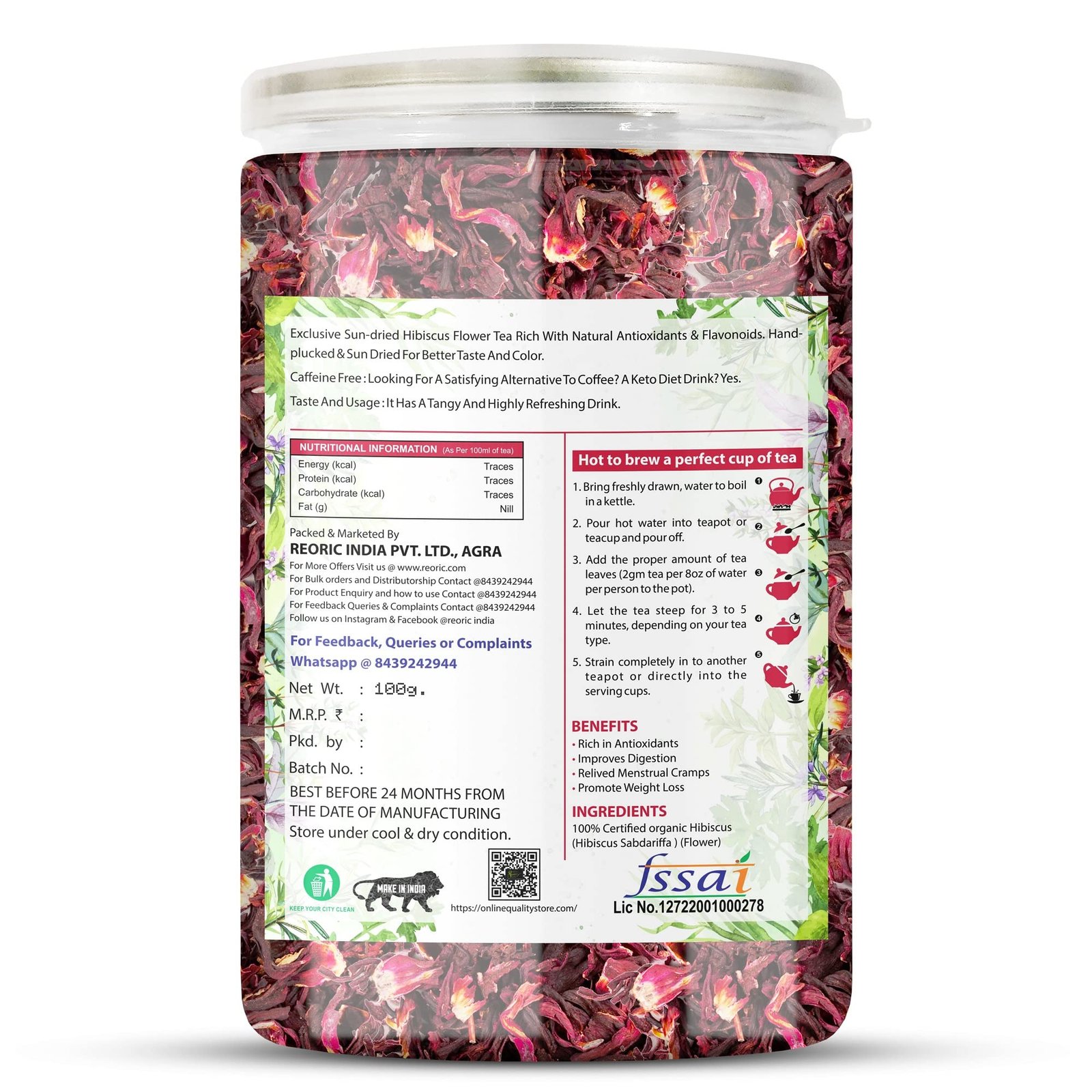 BRALCON Natural Herbal Tea Combo Pack - Hibiscus Flower Tea and Butterfly Pea Flower Tea - 200g (100g x 2 Pack) | Reduce Stress, Improve Digestion - Image 7