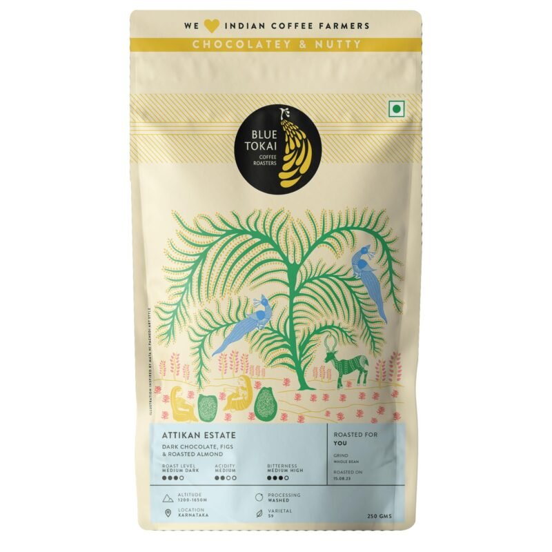 Blue Tokai Coffee Roasters Attikan Estate - Medium Dark Roast | Whole Beans 250 Gram | Single Origin Whole Coffee | 100% Arabica Beans | Specialty Coffee | Freshly Roasted Coffee Beans