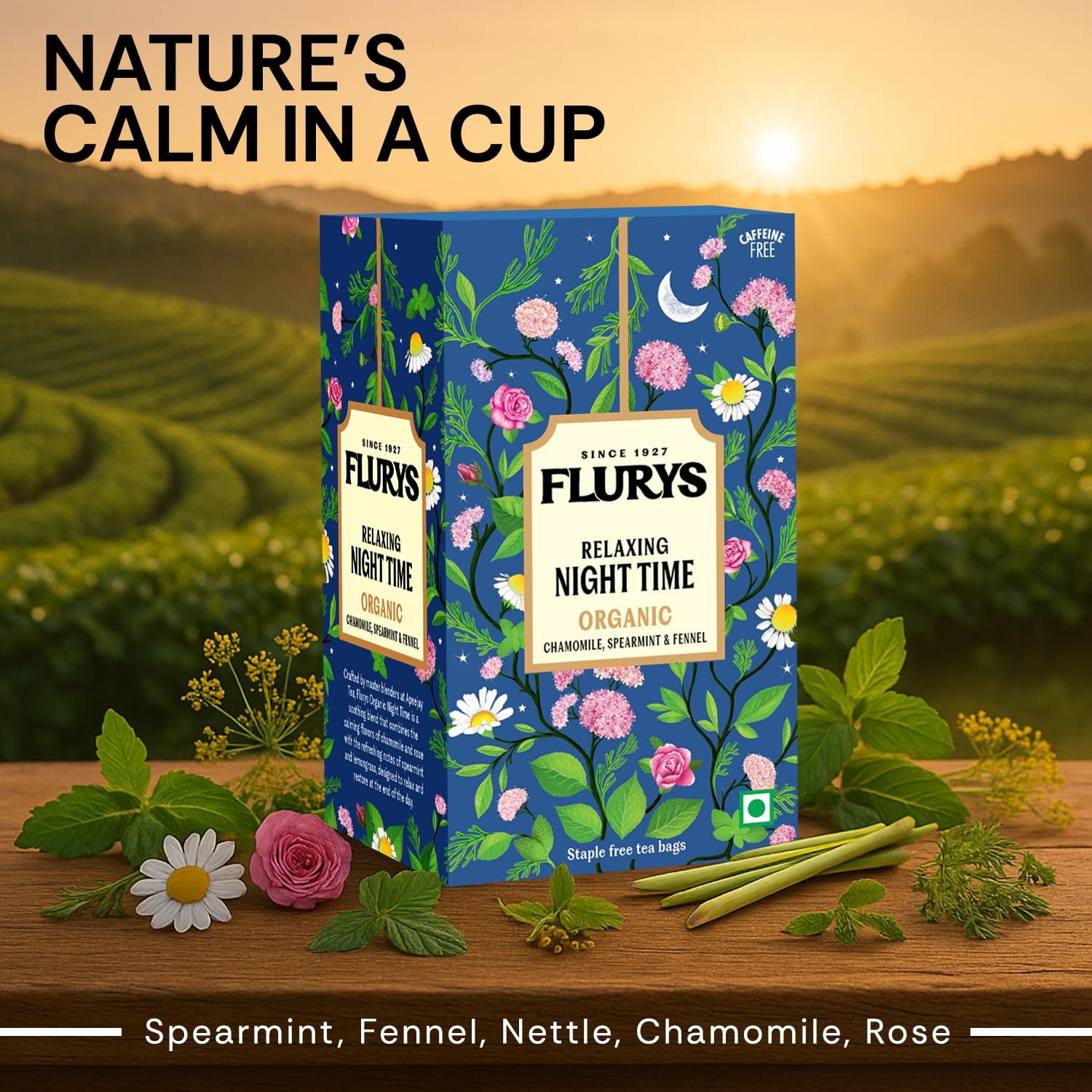 Flurys Organic Night Time Herbal Tea – Caffeine-Free Bed Time Tea | Chamomile, Rose, Spearmint, Lemongrass, Nettle | 20 Tea Bags - Image 4