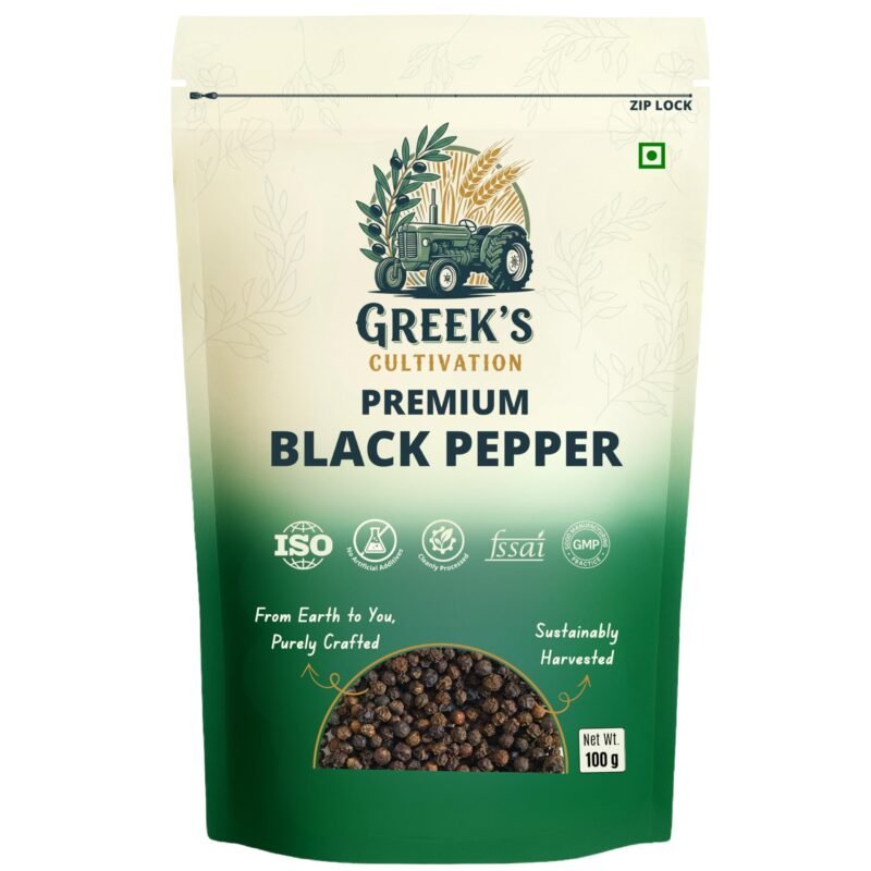Greek's Cultivation Premium Black Pepper,100g | Whole with Bold Flavor & Fresh Aroma | Handpicked Kali Mirch for Cooking, Seasoning & Gourmet Dishes | Pure and Natural Peppercorns