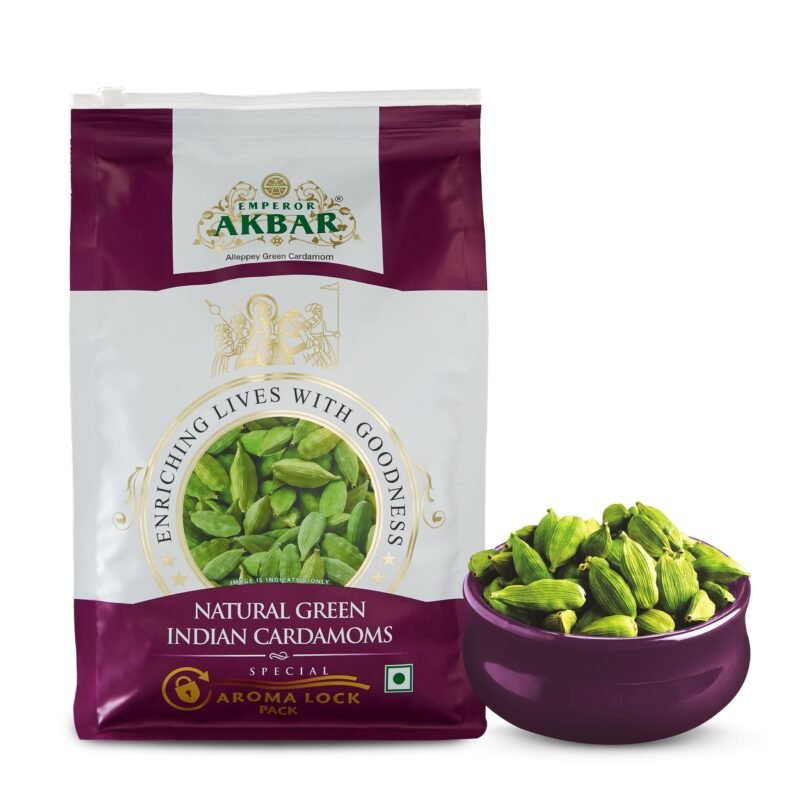 Alleppey Whole Green Cardamom 8mm | 1Kg | Long-Lasting Aroma | GI Tagged | Antioxidant-Rich Spice for Tea & Cooking | Premium Export Quality Elaichi | Kerala Cardamom | Pack of 1