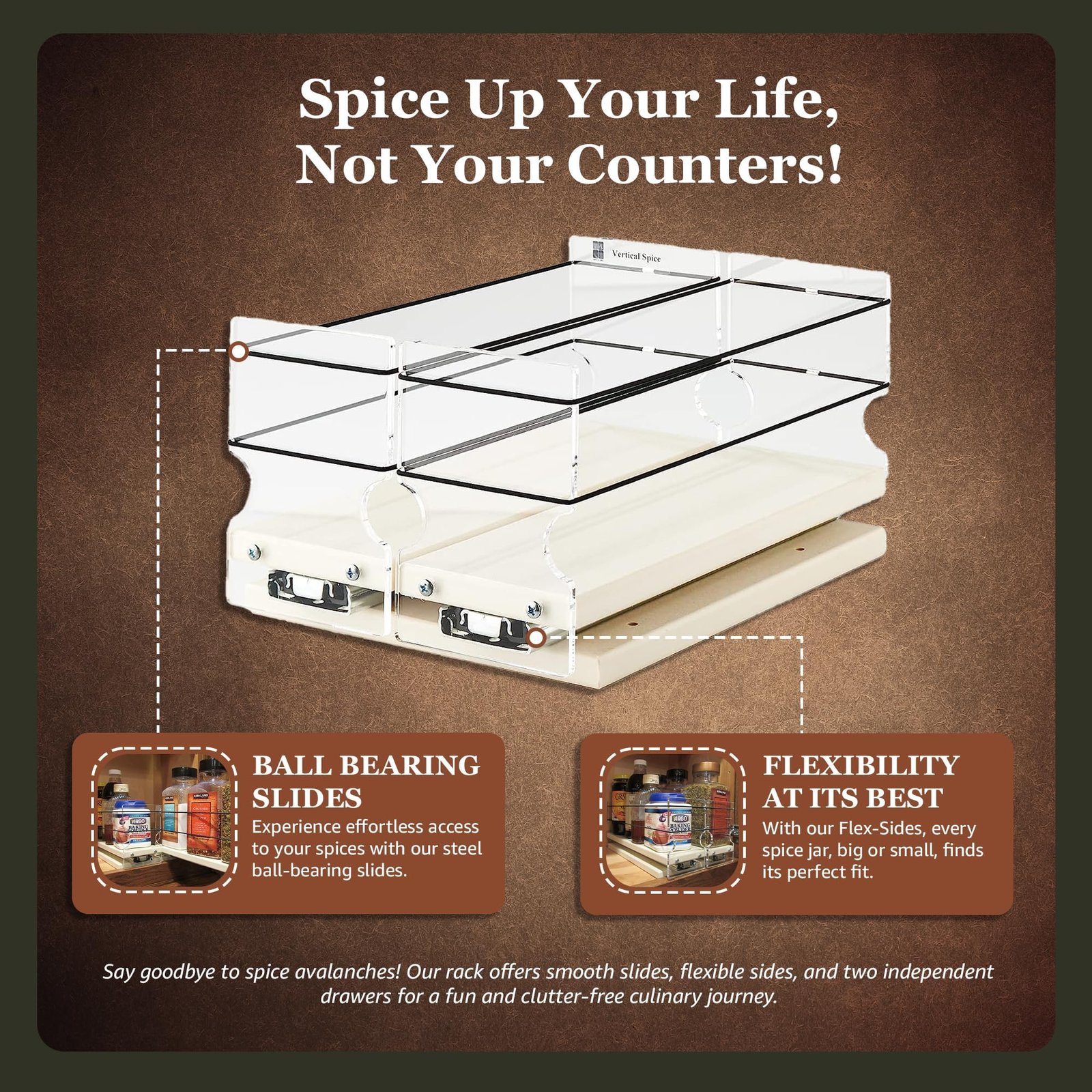 Spice Organizer - Cabinet Drawers for Large Containers - Image 2