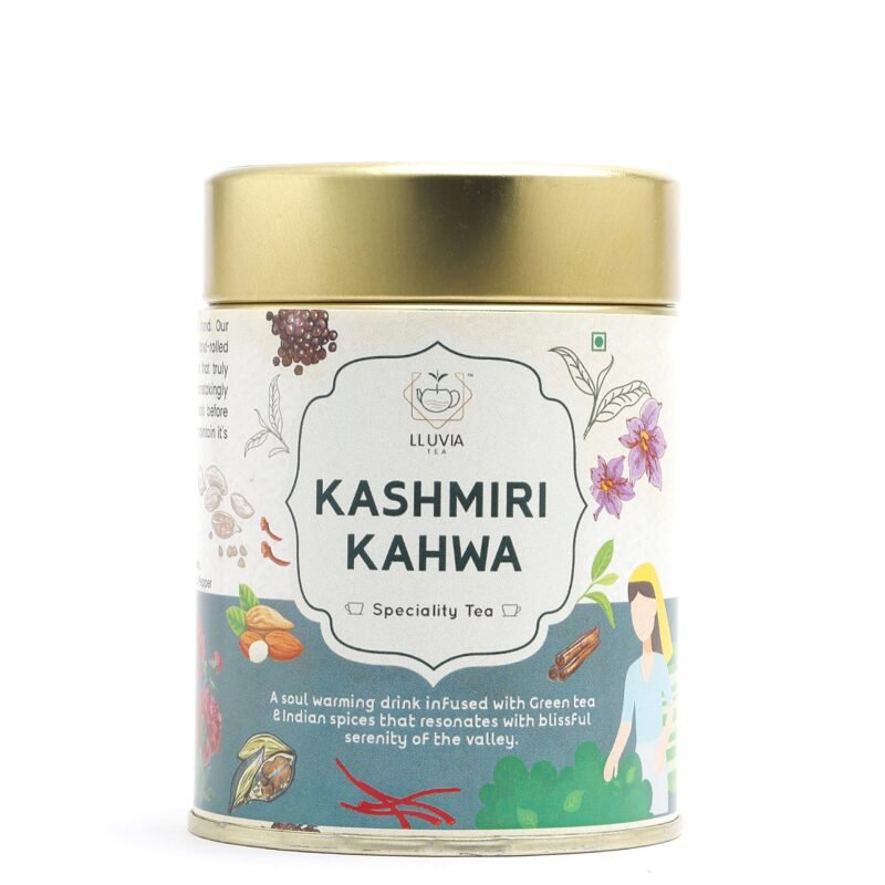 LLUVIA TEA Kashmiri Kahwa Green Tea (50g) | Antioxidant-Rich Herbal Wellness Tea | Supports Immunity, Digestion & Stress Relief | Premium Blend with Saffron, Cardamom & Indian Spices | Loose Leaf
